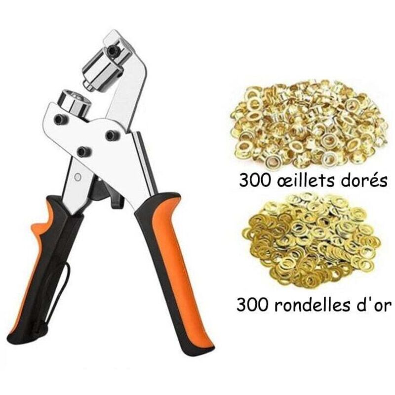 Pince emporte pièce, Pinces à oeillets, kit professionnel de perçage à oeillets, 300 pièces (diamètre intérieur 10 mm) pinces de montage à oeillets