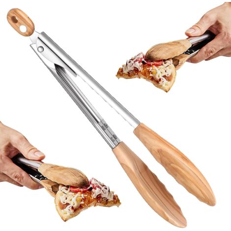 Pince en bois D'olivier, Pince Cuisine Inox, Pince de Grill en Acier Inoxydable Avec Embouts en Bois D'olivier, Pince de Cuisine Alimentaire, Pince Grille Pain en Bois, Pour Cuisines, Grilled
