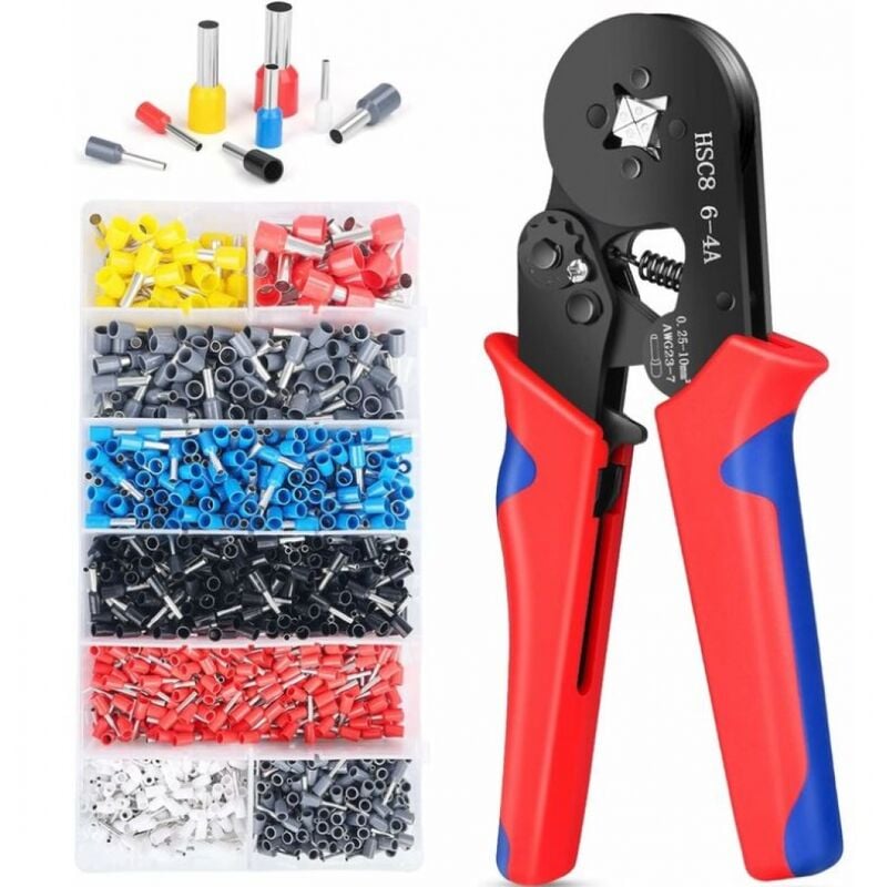 Csparkv - Pince et tenaille Kit d'outils de sertissage de virole avec kit de bornes de viroles de fil 1200 pièces, pince à sertir auto-ajustable,