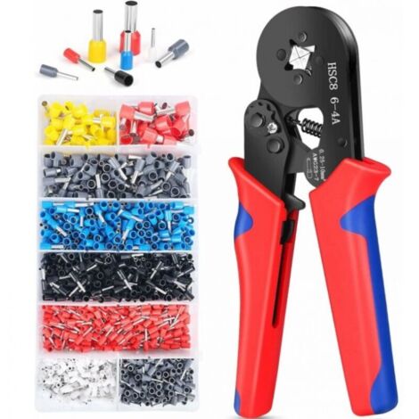 Pince et tenaille Kit d'outils de sertissage de virole avec kit de bornes de viroles de fil 1200 pièces, pince à sertir auto-ajustable, pince à sertir de virole pour AWG 23–7 (0,25-10 mm2)