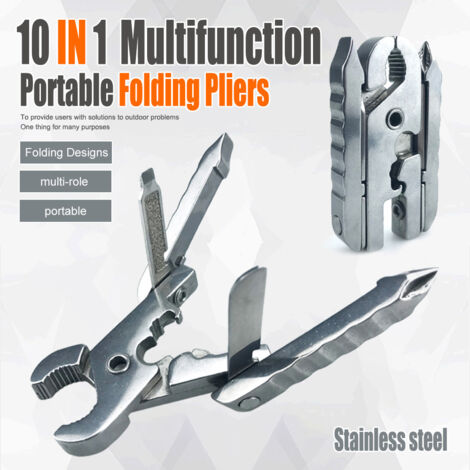 Pince Multifonction 10 en 1 Pliable - Acier Inoxydable, Porte-clés avec Tournevis - Outil EDC & Outdoor