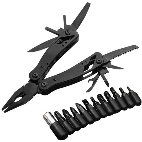 Pince Multifonction Noire en Acier Inoxydable avec Couteau Rétractable et Embouts Tournevis