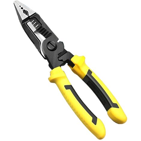 Pince multifonctionnelle 6 en 1 pour électricien, pince à bec long, coupe-câbles, dénudeur, sertissage de cosses, outil à main jaune