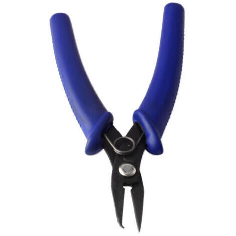 Pince multifonctionnelle pour bijoux de bricolage à poignée bleue, à double anneau et à poignée en caoutchouc.