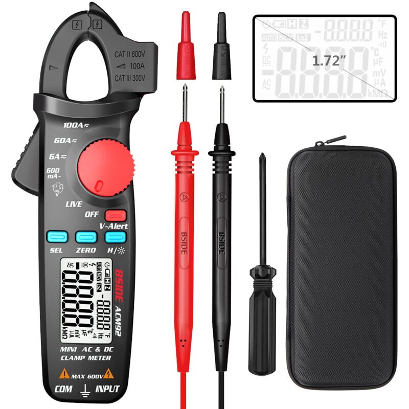 Pince multimètre numérique DC 6000 points, continuité ohm, contrôle en direct V-Alert, testeur de tension avec clip arrière