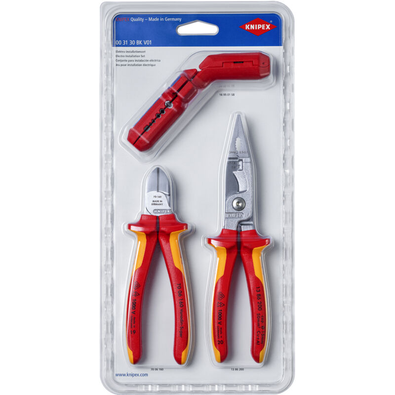 Lot de 3 outils Electricien Outil à dégainer Pince coupante Pince multifonction Knipex 003130BKV01