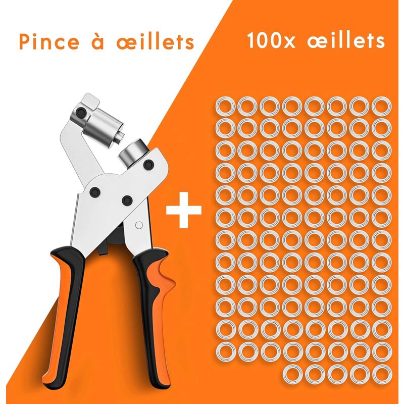 Lrapty - Pince perforatrice à œillets professionnelle - Effort minimal - Pince perforeuse avec 100 œillets (ø intérieur 10 mm)