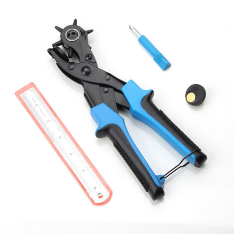 Pince Perforatrice avec 6 Tailles, Perforatrice Cuir, Poinçon À Ceinture Professional avec 2 Punch Assiettes et Règle, pour Cuir, Papier,Plastique,Feutre, etc.