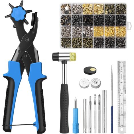 Pince Perforatrice Cuir, 6 Tailles de Poinçon Pince Perforatrice Rotatif pour Cuir avec 240 Rivets 120 Boutons