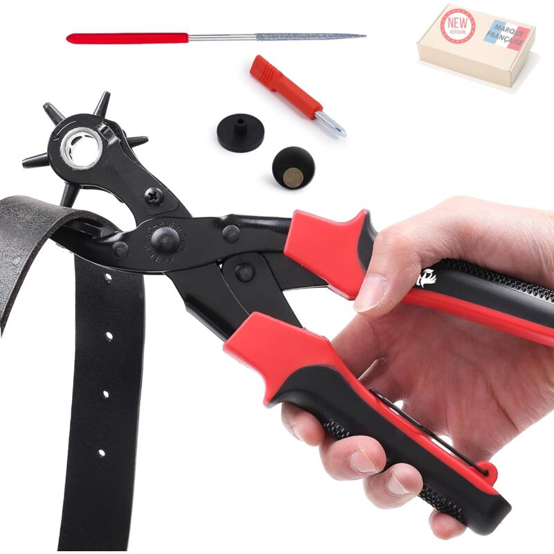 Pince Perforatrice Cuir Emporte Piece Robuste Pour Ceintures, Sacs À Mains, Bracelets De Montres - 6 Tailles - Tige incluse