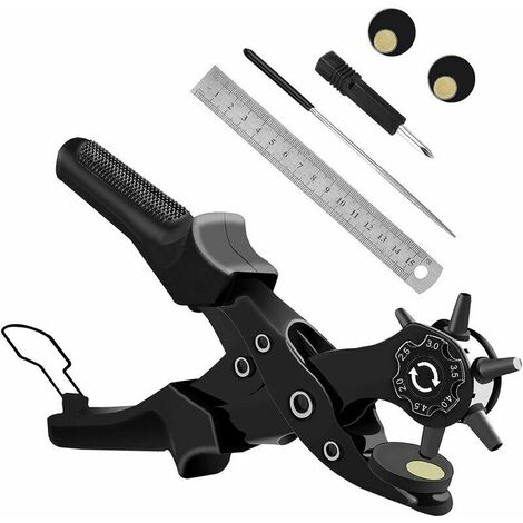 Pince Perforatrice, Perforatrice Cuir avec Taille du Trou Cadran, Poinçon À Ceinture Professional avec Tige de Meulage, pour Cuir, L'artisanat,Plastique,Feutre,Caoutchouc, etc.(Noir) Guazhuni