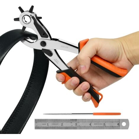 Pince Perforatrice, Pince Perforatrice Cuir 6 Tailles de Poinçon Interchangeables et poinçon rotatif, pour Cuir, Bacelets de Montre, Sangles, Colliers de Chien, Selles, Chaussures