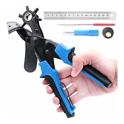 Pince perforatrice Roue de Perforation en Cuir avec 2 Gratuit Extra Large Punch Assiettes et règle Pratique Multi Dimension Comprimé Pince Parfait pour Ceintures, Travaux Manuels Etc