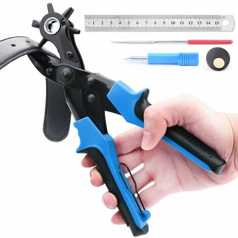Pince perforatrice Roue de Perforation en Cuir Punch Assiettes et règle Pratique Multi Dimension Comprimé Pince Parfait pour Ceintures, Travaux Manuels Etc.noir, un ensemble，Fonepro