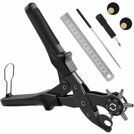 Pince Perforatrice [Upgraded], Perforatrice Cuir avec Taille du Trou Cadran, Poinçon À Ceinture Professional avec Tige de Meulage, pour Cuir, L'artisanat,Plastique,Feutre,Caoutchouc, etc.(Noir)