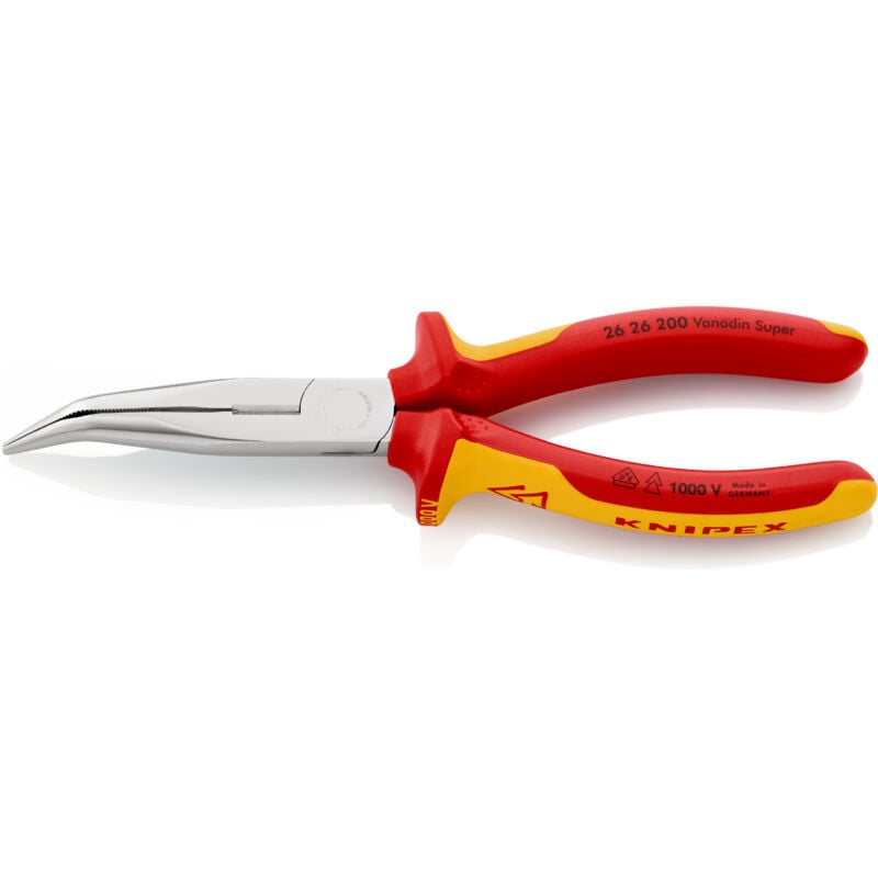 Knipex - 26 26 200 vde Pince plate à becs ronds coudée à 45° Acier électrique Vanadium 200 mm