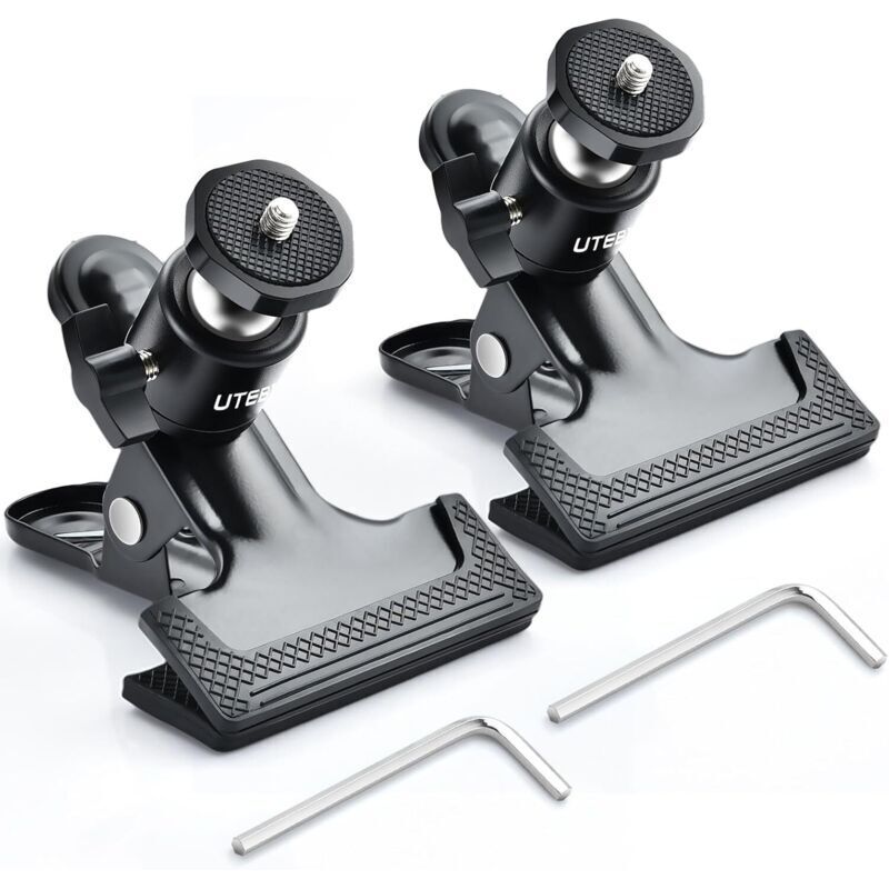 Pince Porte Réflecteur en Métal, Pince à Ressort de Studio Photo avec Tête Rotule Pivotante à 360° Support pour Flash, Adaptateur de Montage pour