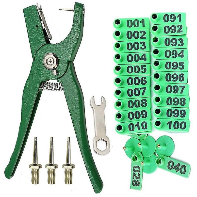 Pince pour étiquettes d'oreille pour animaux d'élevage, avec étiquettes d'oreille numérotées de 001 à 100
