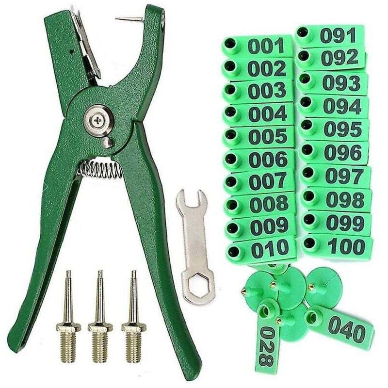 Pince pour étiquettes d'oreille pour animaux d'élevage, avec étiquettes d'oreille numérotées de 001 à 100