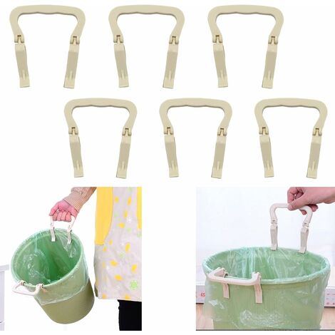 Pince pour Sac Poubelle Pince en Plastique Triomphe—Clip Multifonctionnel, Sécurise le Sac Poubelle Contre la Chute, avec Poignée pour le Nettoyage et le Levage Facile de la Poubelle, Couleur Crème, 10 pcs.