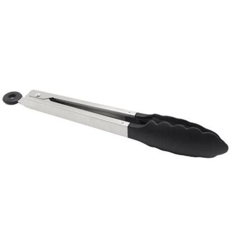 Pince resistant a la chaleur en acier inoxydable avec Silicone chefs, Pince de Barbecue,Noir