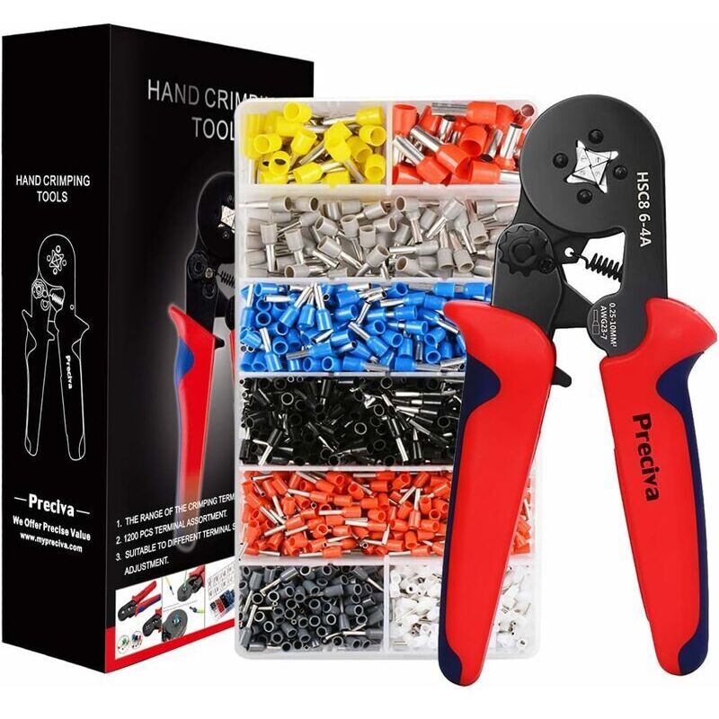 Erhope - Pince à sertir avec 1200 cosses isolées à sertir de 0.25mm² à 10mm². Pince électricien, outils, bornes électriques (Pince à sertir+1200
