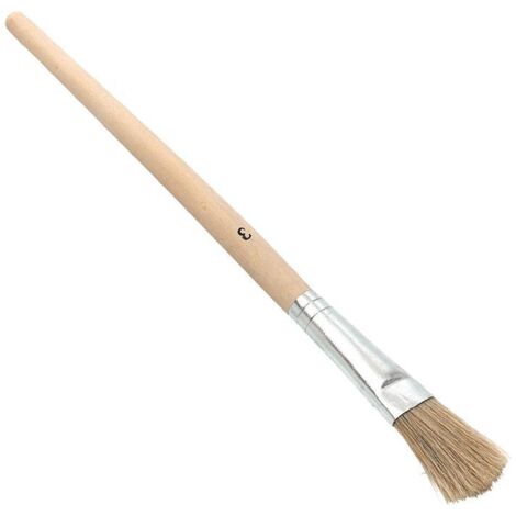 Pinceau à vernir  Longueur 190 mm Largeur 10 mm Hauteur 3 Taille 0 soies claires fer blanc manche bois brut
