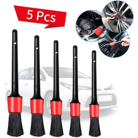 Pinceau de Détail, 5pcs Auto Detailing Brush Set, Cleaner Brush Set, Brush pour La Voiture Moto Roues de Nettoyage Automobile, Tableau de Bord, Intérieur, Extérieur, Bouches D'aération
