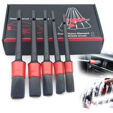 Pinceau de Détail, 5pcs Auto Detailing Brush Set, Cleaner Brush Set, Brush pour La Voiture Moto Roues de Nettoyage Automobile, Tableau de Bord, Intérieur, Extérieur, Bouches Daération
