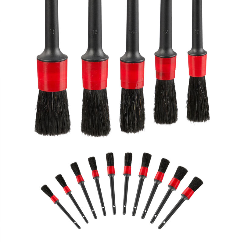 Kit detailling voiture, lot de 15 pinceaux de nettoyage, en 5 tailles, poils de sanglier et plastique, noir - Relaxdays