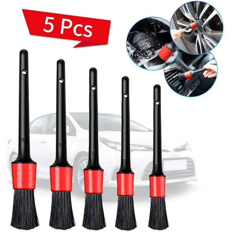 Pinceau de Détail, 5pcs Auto Detailing Brush Set, Cleaner Brush Set, Brush pour La Voiture Moto Roues de Nettoyage Automobile, Tableau de Bord,
