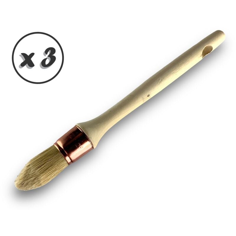 Pinceau de Pouce à rechampir Brosse ronde Soie Blanche Diamètres variés - Quantité x 3 - Soie n° 6 - ø 29 mm