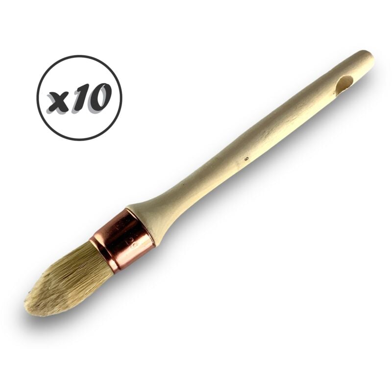 Lot de 10 pinceaux de pouce à rechampir Brosse ronde en soie blanche ø 29 mm Idéal peinture rénovation volets moulures plinthes angles persiennes