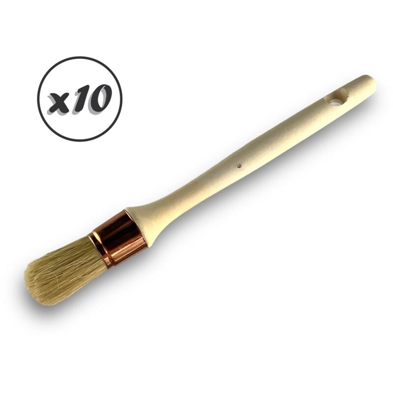 Lot de 10 pinceaux de pouce Brosse ronde en soie blanche ø 29 mm Idéal peinture rénovation volets moulures plinthes angles persiennes Manche bois