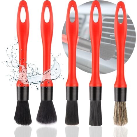 Pinceau Detailing Auto, Brosse Nettoyage Voiture, Brosse à Détails Auto, 5Pcs Pinceau de Détail, Pinceau Nettoyage Voiture, pour La Voiture Moto Roues de Tableau de Bord, Bouches D'aération