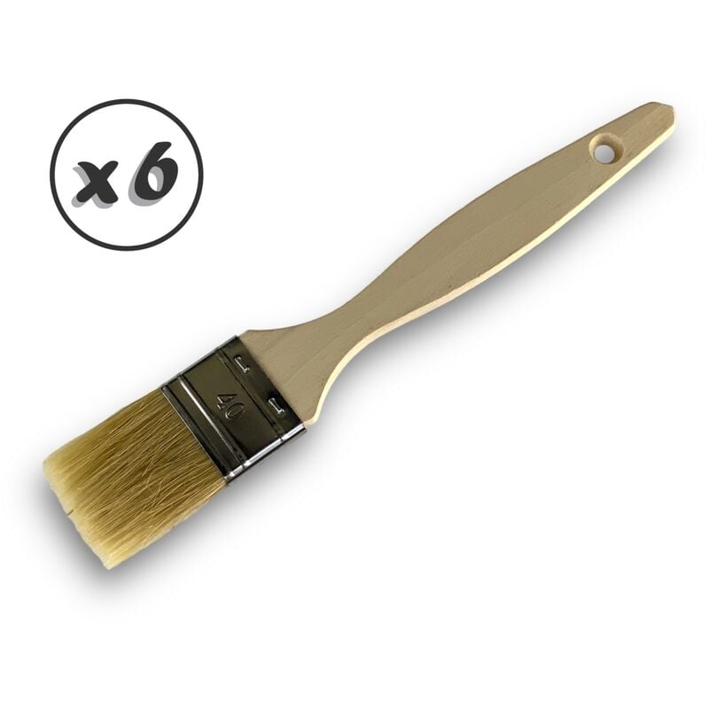 Lot de 6 pinceaux queue de morue Soie blanche Largeur 40 mm Epaisseur simple tous types de travaux Peinture huile acrylique colle lasure teinture