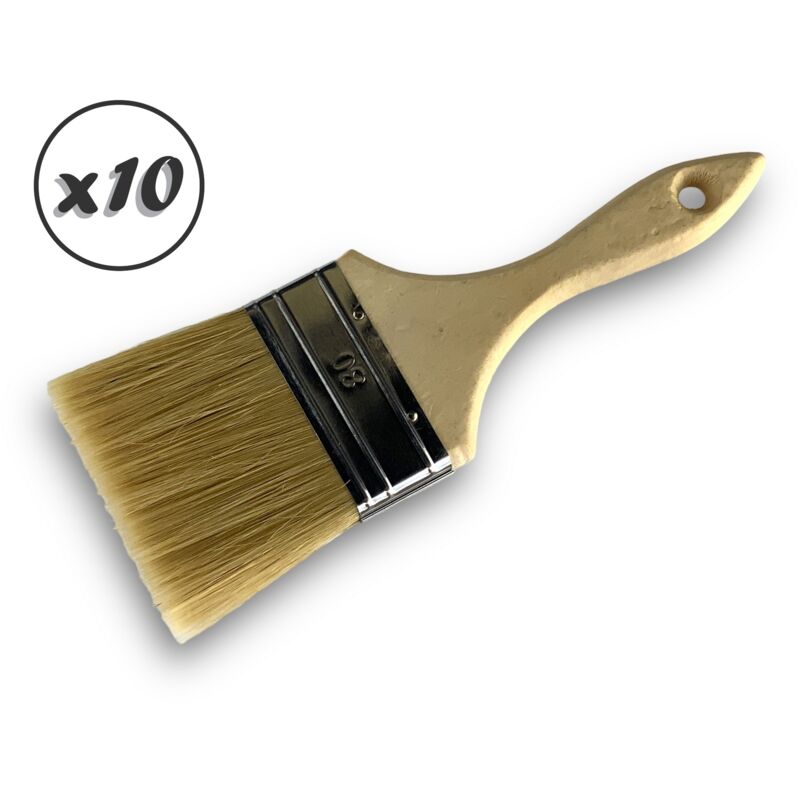 Lot de 10 pinceaux queue de morue Soie blanche Largeur 80 mm Epaisseur triple tous types de travaux laques et vernis Peinture huile acrylique colle
