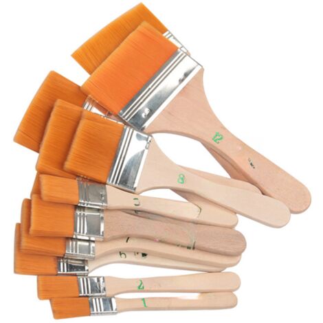 Pinceaux à Peinture à Huile en Nylon Plat avec Support en Bois Brosses Barbecue 12pcs Set Accessoires Artistiques