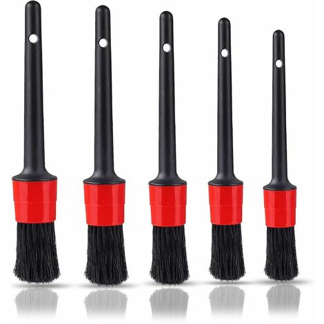 Pinceaux de Nettoyage de Voiture Brosse à Détails Automatiques, 5PCS Auto Detailing Brush Set pour La Voiture Moto Roues de Automobile, Tableau de Bord, Intérieur, Extérieur, Cuir
