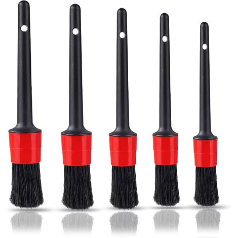 Pinceaux de Nettoyage de Voiture Brosse à Détails Automatiques, 5PCS Auto Detailing Brush Set pour La Voiture Moto Roues de Automobile, Tableau de Bord, Intérieur, Extérieur, Cuir