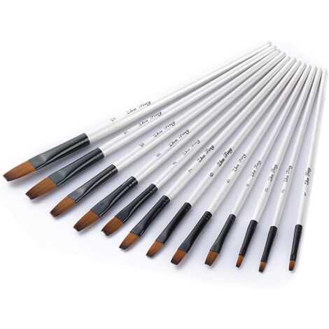 Pinceaux, lot de 12 pinceaux plats pour aquarelle et acrylique - Blanc - Pinceaux, lot de 12 pinceaux plats pour aquarelle et acrylique - Blanc