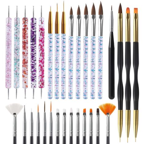 Pinceaux pour Nail Art, Lot de 31 Brosses pour Lignes, Points, Dessin et Décoration des Ongles à la Maison ou en Salon
