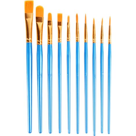 Pinceles, cada paquete de 10 pinceles y pinceles profesionales para acrílico, acuarela, pintura, cerdas de nailon, bolígrafo de acuarela con mango largo de madera, adecuado para artistas, estudiantes