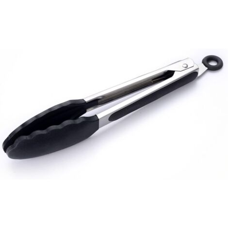 Pinces à barbecue 27 cm - Accessoires de barbecue en acier inoxydable et plastique, pinces et spatules, noir et gris - AquaForge