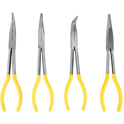 Pinces à Bec Long en Acier au Carbone avec Poignée Antidérapante, Ensemble de 4 Pinces à Bec effilé de 11 Pouces, pour les Travaux de Pliage et de Coupe