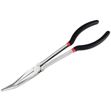 Pinces à Bec Long Extra Longues 25 Degrés Acier au Carbone Pince à Bec Courbée pour Bijouterie, Carrosserie, Modélisme Espaces Étroits (Noir 280 mm)