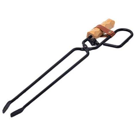 Pinces à bûches en fer avec manche en hêtre résistant à la chaleur pour cheminée et feu de camp