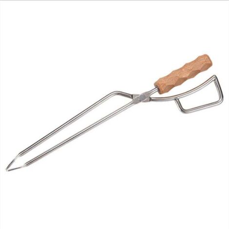 Pinces à Bûches Pinces à Cheminée en Acier Inoxydable avec Manche en Bois de Hêtre Accessoires Pince Coupe-Feu Résistante aux Hautes Températures pour L'extérieur（41.511.53cm）