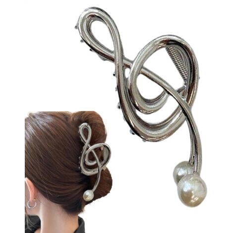 Pinces À Cheveux Clé De Sol  Clip De Griffe De Clé De Sol En Métal  Pince À Cheveux Avec Note De Musique, Pince À Cheveux En Métal Antidérapant, Pinces À Cheveux Avec Perles