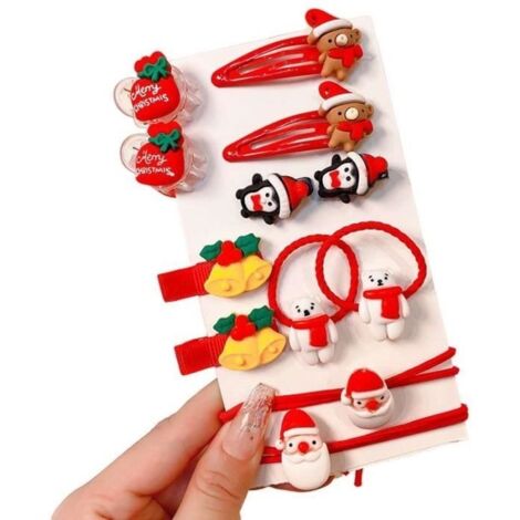Pinces à cheveux et élastiques à cheveux pour filles – Accessoires pour cheveux de Noël Cloches de Noël – 2 ensembles (24 au total)
